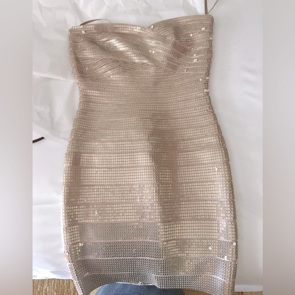 Herve Leger, Nazik Sequin Bandage Dress, Bare Combo, Sz Small - Picture 3 of 4